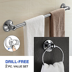 Hotelspa  Insta Mount Bathroom Accessories 2 Pc Value Set (24" Towel Bar and Towel Ring)