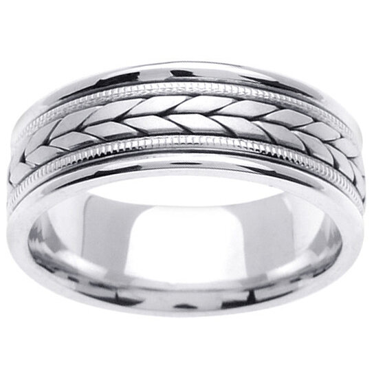 Buy 14K White  Gold  Hand Braided Wheat Pattern Wedding  Ring  