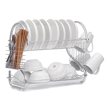 2-Layer Kitchen Dish Rack Drain Bowl Cup Plate Dish Drying Drainer