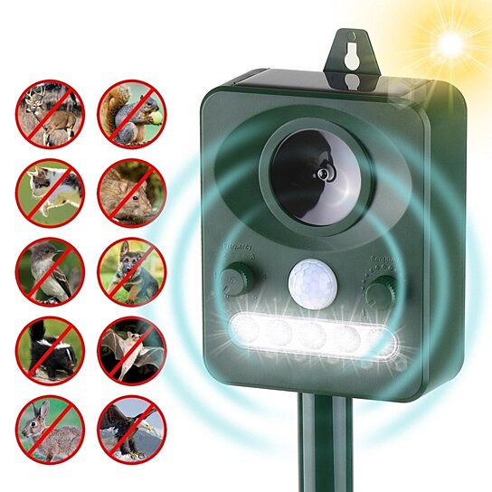 Animal Repeller Ultrasonic Solar Powered Pest Repellent with Sound Motion 