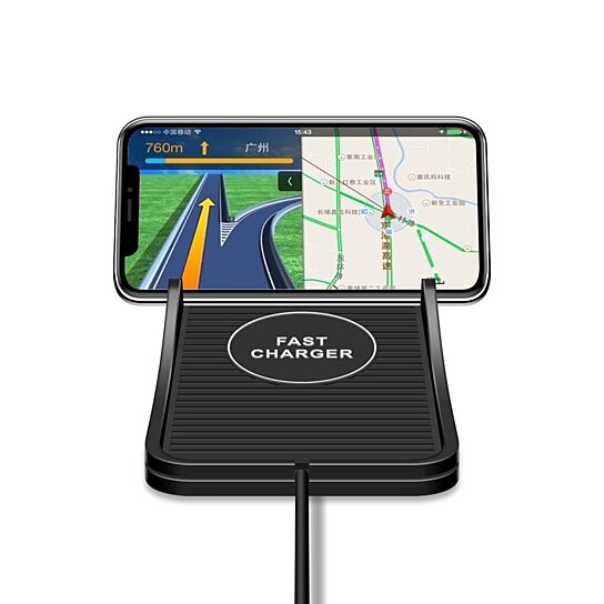 QI Wireless Car Charger Soft Silicone Charging Mat Pad w/GPS Phone Holder Mount 