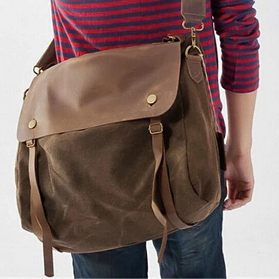 waxed canvas and leather messenger bag