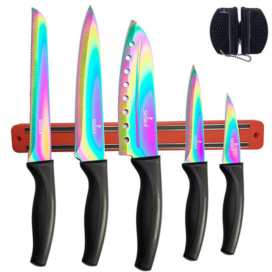 SiliSlick Steak Knife Set - Iridescent/Rainbow Titanium Coated