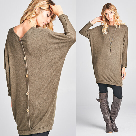 Buttoned Back Hacci Tunic