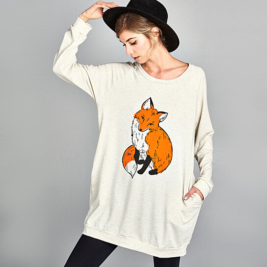 Fox Print Sweatshirt Dress