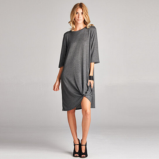 Stretch Jersey Gathered Shift Dress in 3 Colors