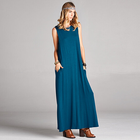 Buy Sleeveless Solid Maxi Dress with Pockets by Love Kuza Apparel on ...