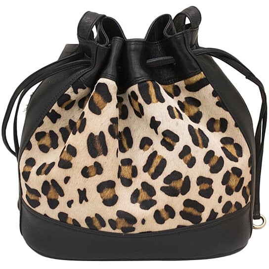 Buy GENUINE LEATHER HAIR CALF LEOPARD PRINT DRAWSTRING HANDBAG, RARE ...