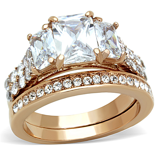 Three-Stone Style CZ Womens Tarnish Free Stainless Steel Wedding Ring SZ 5-10 