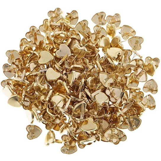 Metal Iron Brads Paper Fasteners for Scrapbooking Craft Embellishments Portable and Useful 200 Pcs Golden Tone Mini Heart Shaped Brads 