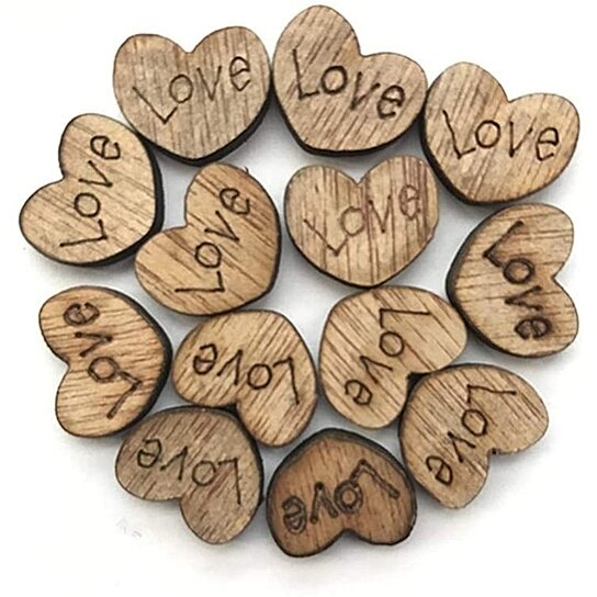 200pcs Rustic Wood Wooden Love Heart Wedding Table Scatter Decoration DIY Craft 