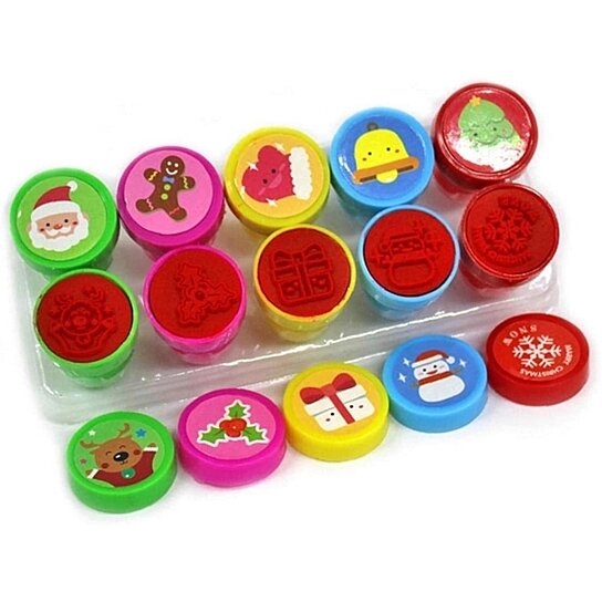 10pcs Kids Seals Merry Assorted Stamps Plastic Xmas Inking Stamper Portable Christmas Stamps Party Favors