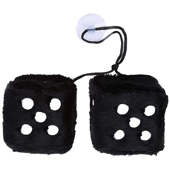 Fliyeong Premium Fluffy Dice Hanging Plush Dice Cube with Suctions For Car Interior Ornament Decoration black