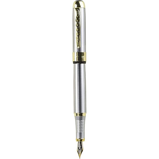 JinHao 250 Stainless Steel Gold Trim Fountain Pen - Medium by