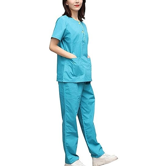 1 Set Lake Blue Beautician Nursing Uniform Cotton Hospital Apparel Clothes