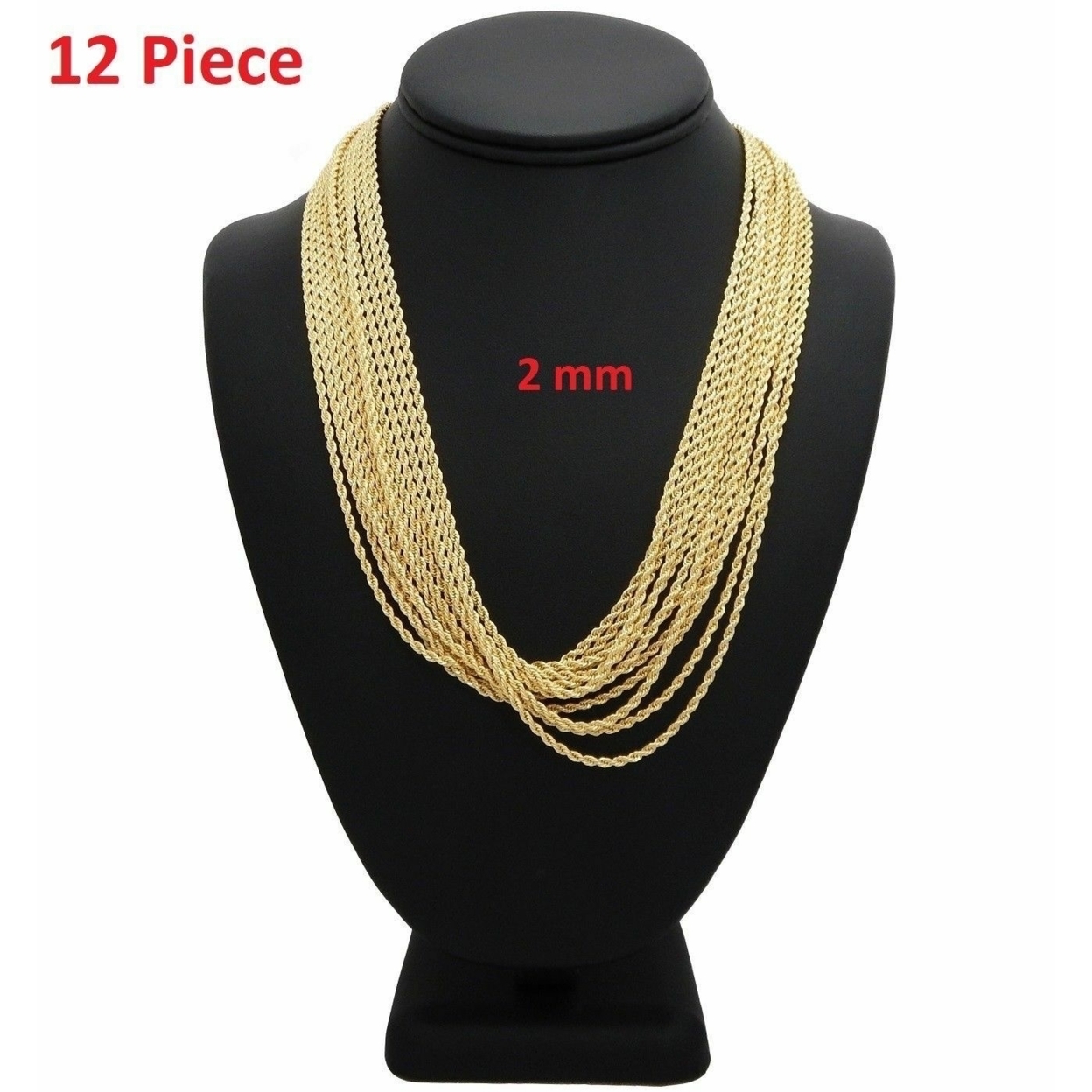 12 Piece Italy Rope Chain Necklace 2mm 24&quot; inch 14k Gold Plated Wholesale Lots | eBay