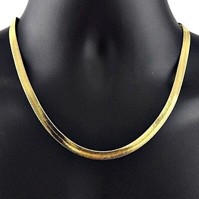 Flat Herringbone Chain Necklace Unisex 14K Gold Plated High Polish Finish