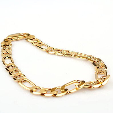24K Yellow Gold 8mm Figaro Chain Bracelet 8