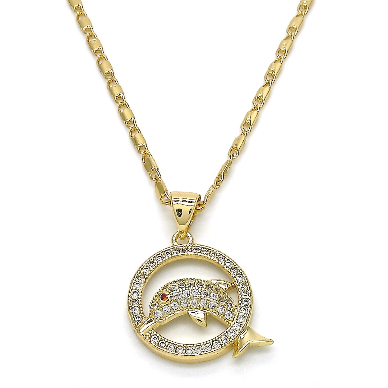 Gold Layered Fancy Necklace, Dolphin Design, with Garnet and White Micro Pave, | eBay