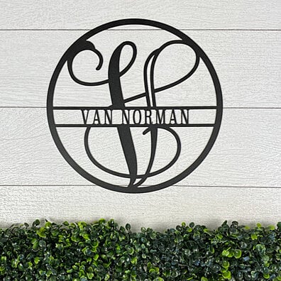 Circle Vine Monogram and Family Name Metal Wall Art