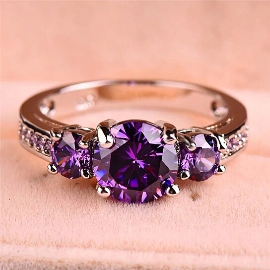 Buy 3-Stone Amethyst and Silver Plated Ring by Morakot on Gemafina