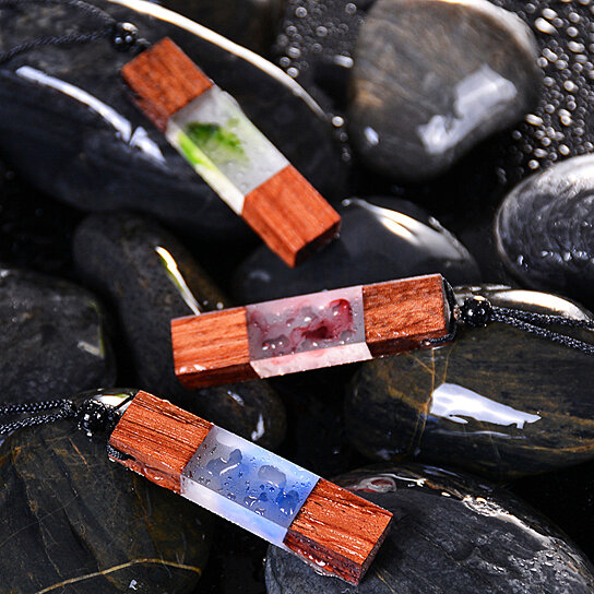 Buy Hand Polished Resin Wood Pendant Necklace by Morakot 