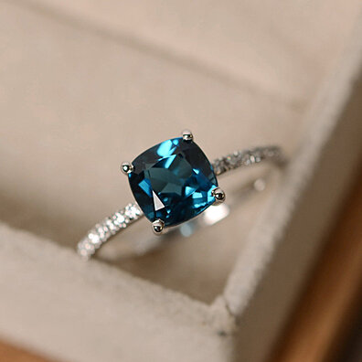 Topaz Cushion-Cut Ring with Crystal Band