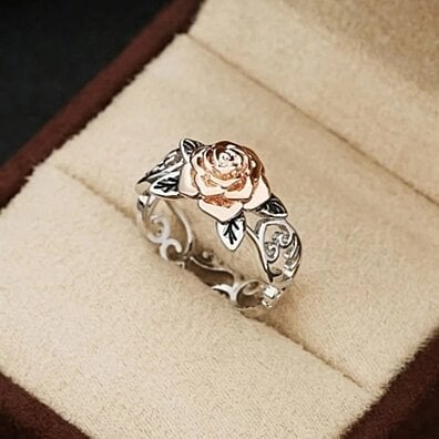 Vintage Carving Rose Flower Rings for Women Cocktail Party Rings Jewelry