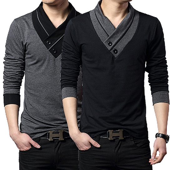 Buy Men's Long Sleeve Shawl Collar Shirt by myfashionshop on OpenSky