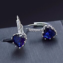 SPECIAL SALE - Blue Heart Crystal Leverback Earrings