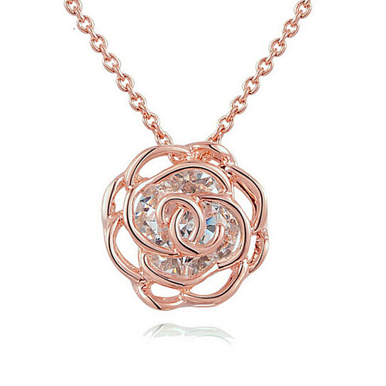 Crystal in a Rose Pendant Necklace