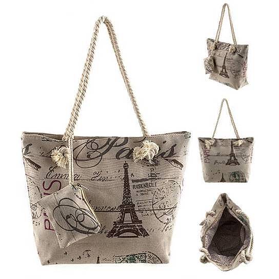 Buy Paris Theme Burlap Canvas On-the-Go Tote Bag + Coin Purse by MyFashionVille on OpenSky