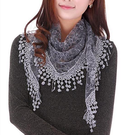 Sheer Lace Crochet Trim Shawl Scarf in 17 Colors