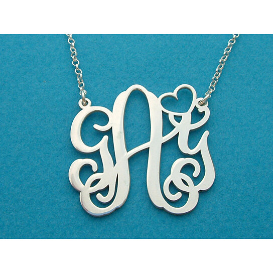 Sterling Silver Fancy 3-Initial Monogram Necklace - 7122072