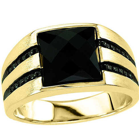 Buy Men's 10x10mm Faceted Black Onyx Ring With Black Diamonds In 14K ...