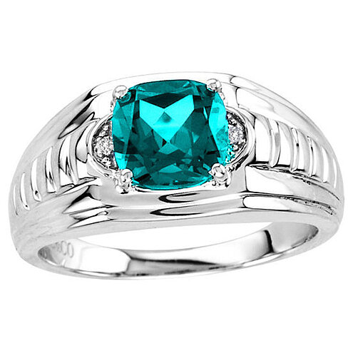 Buy Men's Blue Topaz Ring In Sterling Silver with Genuine Diamonds by ...