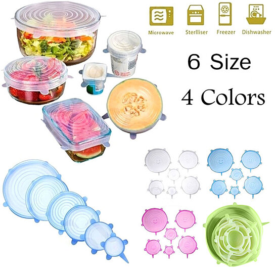 6x Kitchen Silicone Stretchs Bowls Covers Food Fresh Sealed DIY Keeping T0Q5 