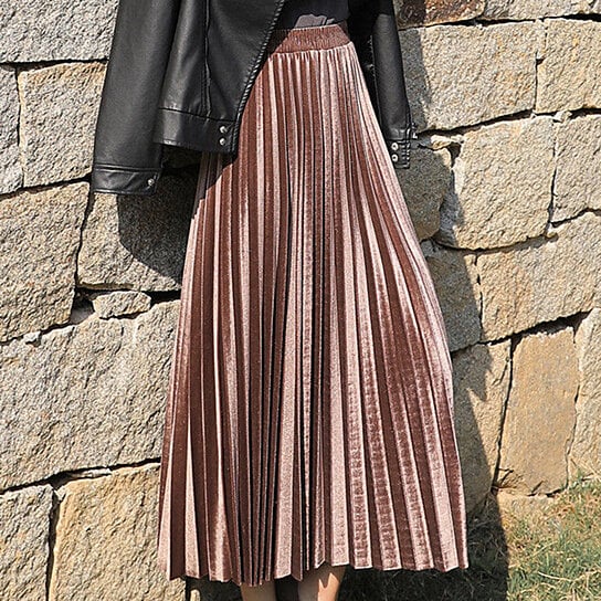 solid elastic waist pleated skirt