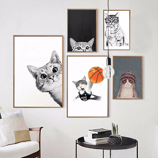 Buy Kawaii Cartoon Animal Cat  Art  Canvas Poster Minimalist  Painting Kids Room Decor by Newpee on 
