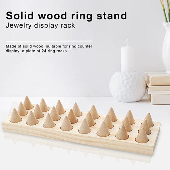 Boutique Cone Design Organize Storage Stand Jewelry Display Ring Holder Wood 