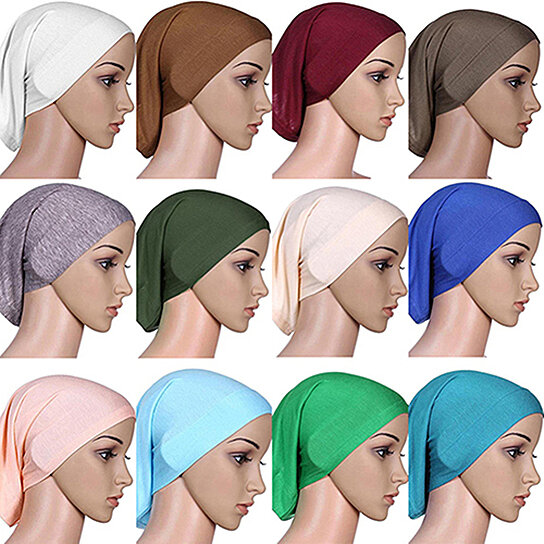 Women Muslim Islamic Solid Cotton Hijab Cap Head Under Scarf Shawl Turban Witty 