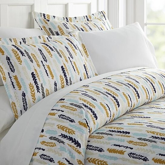 Buy Feather Print Wrinkle Free Microfiber Duvet Cover Set By Olive
