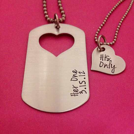 couples dog tag and heart necklace
