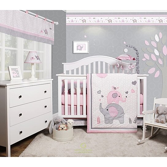 pink and grey crib bedding