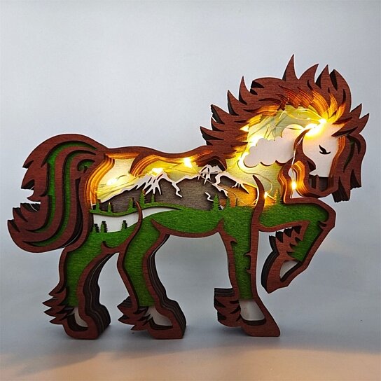 Buy Multi-layer Horse Figurine Hollow Design Wood Animal Totem Horse  Sculpture Crafts with LED Light for Home by oufeikakj on Dot & Bo