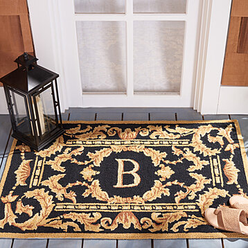 Buy SAFAVIEH Monogram Collection MON219B Hand-hooked Black Rug by