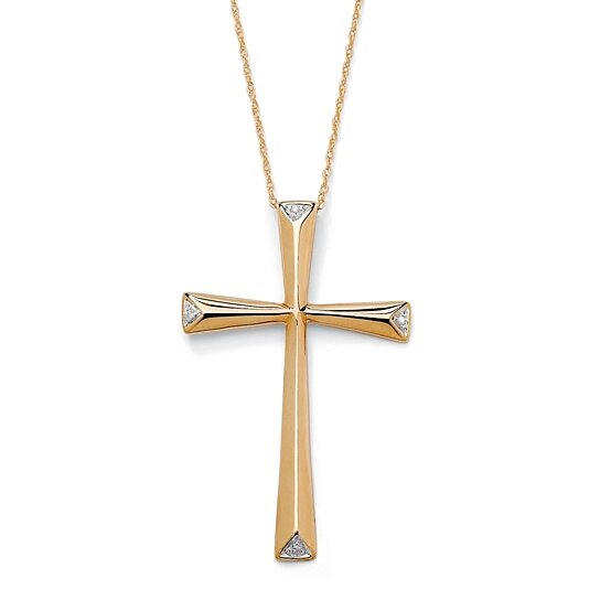 Buy Diamond Accent 10k Yellow Gold Cross Pendant and Rope Chain 18" by