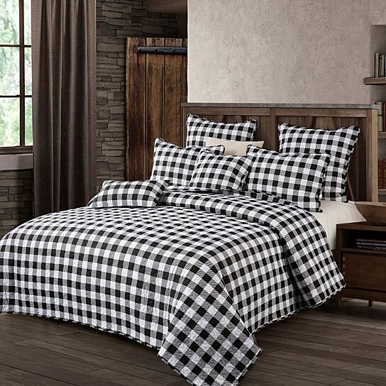 Buy 3pcs Bedspread Plaid Check Indian Polyester Black White Queen King Clam Quilt By Poufizm On Dot Bo