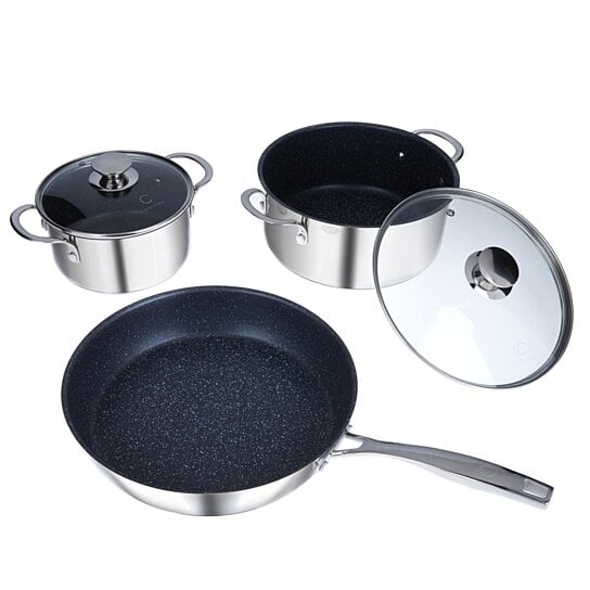 Buy Curtis Stone Stainless Steel Dura-Pan Nonstick 5-piece Cookware Set-OPEN  BOX by Nobody Lower on Dot & Bo