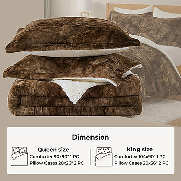 3-Piece Faux Fur Reversible Comforter Set Soft Fluffy Bedding Set, Winter Comforter Set - Full/Queen Size